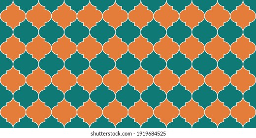 Moroccan Seamless Mosaic Texture. Eid Mubarak Muslim Decoration. Traditional Ramadan Golden Mosque Motif. Ramadan Kareem Islam Illustration. Seamless Moroccan Ornament Turkish Mosque Window Shape.