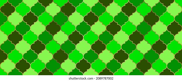 Textura de mosaico sin foco marroquí. Ilustración islámica Ramadan Kareem. Tile tradicional de la Mezquita Dorada de Ramadán. Decoración musulmana de Eid Mubarak. Motif de la ventana de la Mezquita Iraní de Diseño Marroquí.