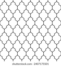 Moroccan seamless patern. Repeating morocco motif. Black patternes isolated on white background. Repeated indian tile. Islam simple cutting ornament. Simple arab repeat trellis. Vector illustration