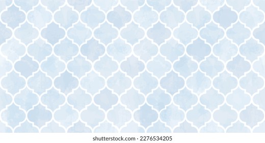 Moroccan Seamless Pattern. Arabic Mosaic Watercolor Ornament. Eid Mubarak Muslim Background. Ramadan Kareem Islamic Illustration. Turkish Mosque Window Shape.