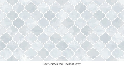 Moroccan Seamless Pattern. Arabic Mosaic Watercolor Ornament. Eid Mubarak Muslim Background. Ramadan Kareem Islamic Illustration. Turkish Mosque Window Shape.