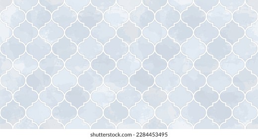 Moroccan Seamless Pattern. Arabic Mosaic Watercolor Ornament. Eid Mubarak Muslim Background. Ramadan Kareem Islamic Illustration. Turkish Mosque Window Shape.