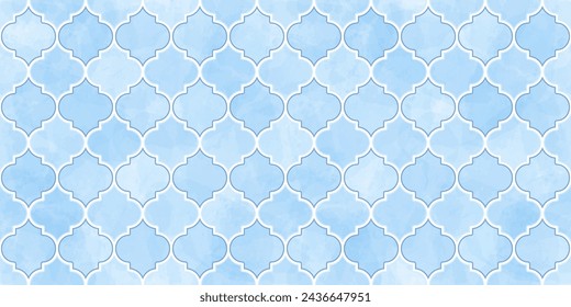Patrón sin costuras marroquí. Adorno de acuarela de mosaico árabe. Antecedentes Musulmanes De Eid Mubarak. Ramadan Kareem Ilustración islámica. Mezquita turca en forma de ventana.