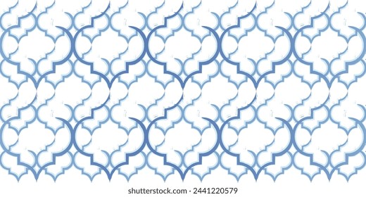 Moroccan Seamless Pattern. Arabic Mosaic Watercolor Ornament. Eid Mubarak Muslim Background. Ramadan Kareem Islamic Illustration. Turkish Mosque Window Shape.