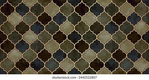 Patrón sin costuras marroquí. Adorno de acuarela de mosaico árabe. Antecedentes Musulmanes De Eid Mubarak. Ramadan Kareem Ilustración islámica. Mezquita turca en forma de ventana.