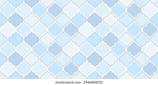 Moroccan Seamless Pattern. Arabic Mosaic Watercolor Ornament. Eid Mubarak Muslim Background. Ramadan Kareem Islamic Illustration. Turkish Mosque Window Shape.
