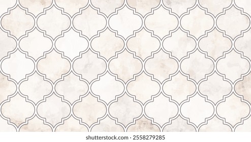 Moroccan Seamless Pattern. Arabic Mosaic Watercolor Ornament. Eid Mubarak Muslim Background. Ramadan Kareem Islamic Illustration. Turkish Mosque Window Shape.