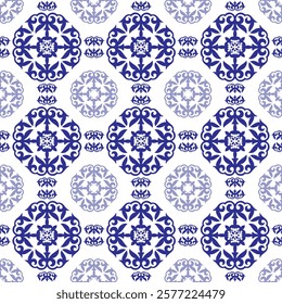 Moroccan Seamless pattern in blue and white, Portuguese tiles. Moroccan azulejo pattern, majolica tile,Talavera, marrakech, Damask. Portuguese azulejo tile pattern, Mediterranean ceramic, patchwork