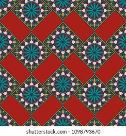 Moroccan seamless pattern. Floral textile print. Islamic vector design. Oriental background with abstract flowers. Patchwork swatch.