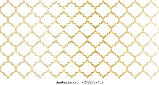 Marokkanisches nahtloses Muster. Gold Türkische Moschee Fensterform. Arabisches Mosaik Goldener Hintergrund. In: Eid Mubarak Muslim Ornament. Ramadan Kareem Islamic Illustration