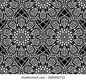 Moroccan seamless pattern. Islamic motif. Dotted oriental ornament. Monochrome mosaic trellis. Vector Illustration 