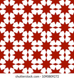 Moroccan seamless pattern, Morocco. Patchwork mosaic with traditional folk geometric ornament burgundy maroon white. Tribal oriental style. Vector