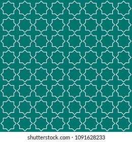 Moroccan seamless pattern, Morocco. Patchwork mosaic with traditional folk geometric ornament white blue. Tribal oriental style. Vector