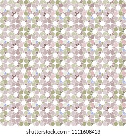 Moroccan seamless pattern, Morocco. Patchwork mosaic with traditional folk geometric ornament pink beige purple lilac green grey. Tribal oriental style. For fabrics, wallpapers, websites. Vector