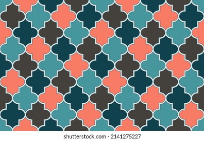 Moroccan Seamless Pattern. Mosque Window Pattern. Noble Moroccan Seamless Pattern. 1001 Night Arabesque. Eastern Mubarak Mosaic. Traditional Islamic Lantern Ornament. Ramadan Kareem Elegant Motif.