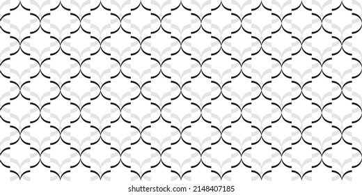 Moroccan Seamless Pattern. Oriental Subtle Ornament. Turkish Mosque Window Shape. Arabic Mosaic Tile Background. Eid Mubarak Muslim Decoration. Ramadan Kareem Islamic Illustration