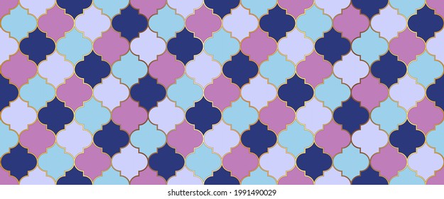 Moroccan Seamless Pattern Ramadan Kareem Muslim Illustration. Eid Mubarak Islam Background. Moroccan Seamless Mosaic Design. Ramadan Traditional Golden Mosque Tile. Iranian Mosque Window Motif.