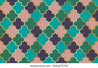 Moroccan Seamless Pattern. Traditional Islamic Lantern Ornament. Tender Moroccan Seamless Pattern. Ramadan Kareem Elegant Motif. Arabic Mubarak Mosaic. 1001 Night Arabesque. Mosque Window Design.