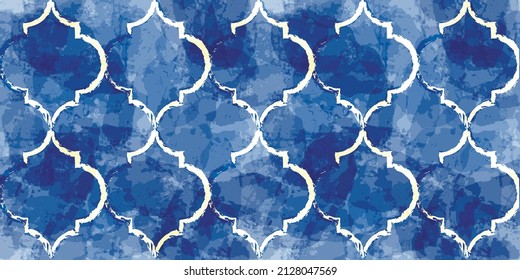 Moroccan Seamless Pattern. Turkish Mosque Window Shape. Arabic Mosaic Watercolor Ornament Background. Eid Mubarak Muslim Decoration. Ramadan Kareem Islamic Illustration