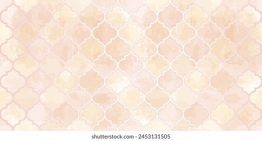 Moroccan Seamless Pattern. Turkish Mosque Window Shape. Arabic Mosaic Watercolor Ornament Background. Eid Mubarak Muslim Decoration. Ramadan Kareem Islamic Illustration
