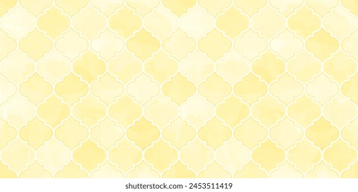 Moroccan Seamless Pattern. Turkish Mosque Window Shape. Arabic Mosaic Watercolor Ornament Background. Eid Mubarak Muslim Decoration. Ramadan Kareem Islamic Illustration