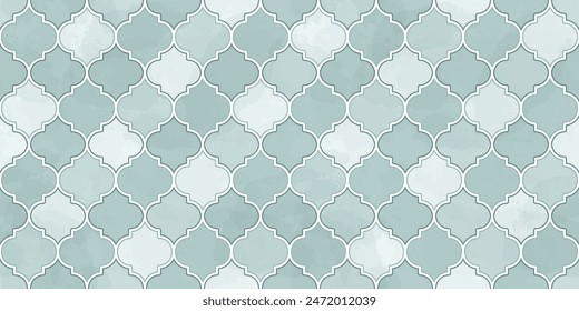 Moroccan Seamless Pattern. Turkish Mosque Window Shape. Arabic Mosaic Watercolor Ornament Background. Eid Mubarak Muslim Decoration. Ramadan Kareem Islamic Illustration