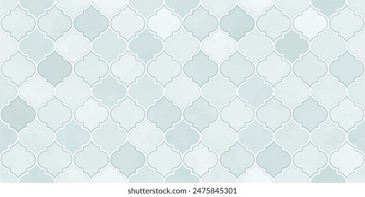 Moroccan Seamless Pattern. Turkish Mosque Window Shape. Arabic Mosaic Watercolor Ornament Background. Eid Mubarak Muslim Decoration. Ramadan Kareem Islamic Illustration