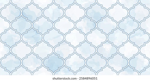 Moroccan Seamless Pattern. Turkish Mosque Window Shape. Arabic Mosaic Watercolor Ornament Background. Eid Mubarak Muslim Decoration. Ramadan Kareem Islamic Illustration