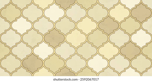 Moroccan Seamless Pattern. Turkish Mosque Window Shape. Arabic Mosaic Watercolor Ornament Background. Eid Mubarak Muslim Decoration. Ramadan Kareem Islamic Illustration