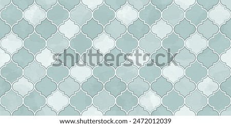 Moroccan Seamless Pattern. Turkish Mosque Window Shape. Arabic Mosaic Watercolor Ornament Background. Eid Mubarak Muslim Decoration. Ramadan Kareem Islamic Illustration