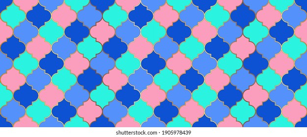 Moroccan Seamless Texture Iranian Mosque Window Tile. Ramadan Kareem Muslim Decoration. Eid Mubarak Islamic Illustration. Traditional Ramadan Golden Mosque Motif. Moroccan Seamless Mosaic Pattern.