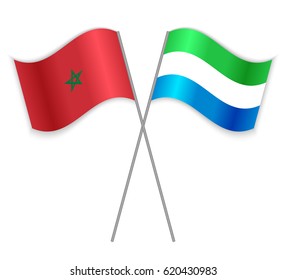 Moroccan and Sierra Leonean crossed flags. Morocco combined with Sierra Leone isolated on white. Language learning, international business or travel concept.