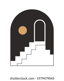 Moroccan stairs, arch, walls, arc vector icon. Architecture elements in boho style. Tunisian, Algerian trendy abstract print. Bohemian sun, moon, lines, doors. Contemporary aesthetic for wall art. 