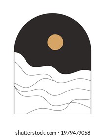 Moroccan stairs, arch, walls, arc vector icon. Architecture elements in boho style. Tunisian, Algerian trendy abstract print. Bohemian sun, moon, lines, doors. Contemporary aesthetic for wall art. 