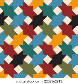 marokkanisches Muster mit farbenfrohen, nahtlosen Mustern. Retro geometrische Formen wiederholen Hintergrund für Schreibwaren, Gewebe oder Tapeten.