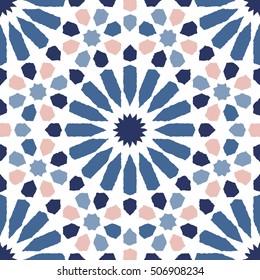 Moroccan style geometric pattern with rough edges for a hand-drawn look. Editable vector seamless pattern repeat.
