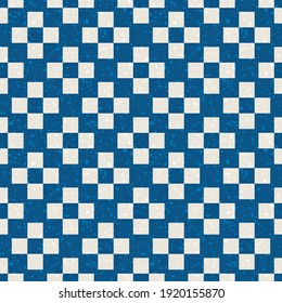 Moroccan style geometric vector pattern background. Grid backdrop with blue white stone terrazzo textured irregular rhombus and squares. Midcentury modern block all over print for wellness, packaging