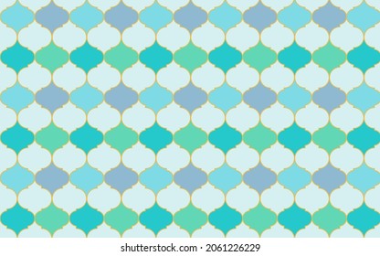 Moroccan style green pattern, light blue background