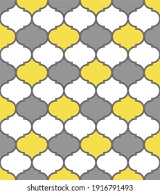 Moroccan style pattern vector in Color of the year, illuminating yellow and ultimate gray and white. Simple and Stylish Modern arranged Traditional seamless motif design of morocco. 