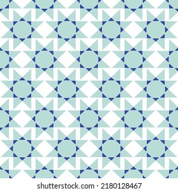 Moroccan Style Sun Shapes Geometric Tile Design Abstract Seamless Pattern Trendy Fashion Colors Simple Vector Art Mint Blue Tones