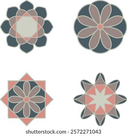 Moroccan style tiles ornaments. Elements for wedding invitation, Arabic and Islamic culture design. 