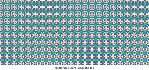 Moroccan Symmetrical Floral Geometric Pattern in Slate Blue and Cream, Intricate Grid Design with Mustard Accents, Muted Geometric Tile or Textile Repeat
