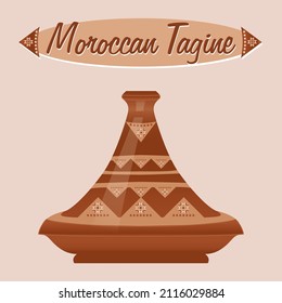 Moroccan Tagine (ceramic pot). Tajine is one of the most famous kitchen utensils in the world. Moroccan dish. Vector illustration.