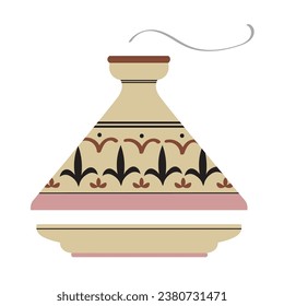 Moroccan Tagine national clay pot with conical lid flat vector illustration isolated background. Oriental ceramic utensils, Tajine for cooking food,decorative object ,traditions vessel culture Morocco