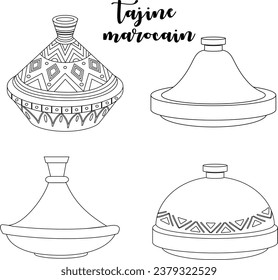 Moroccan tagine outlines as iftar menu cover on white background. vector illustration 