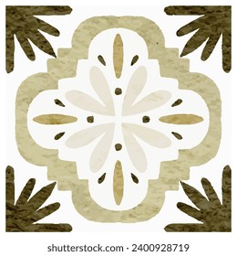 Moroccan Tile Geometric design Sage Green in watercolor style