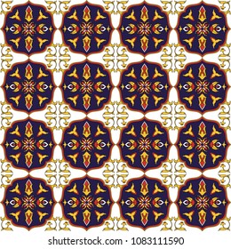 Moroccan tile pattern vector seamless. Portuguese azulejo, mexican talavera, italian sicily majolica, spanish, arabic moorish motif. Tiled background for ceramic kitchen wall or bathroom mosaic floor.