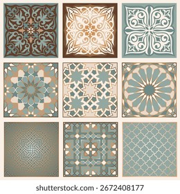 Moroccan Tile Patterns. Arabic Ornamental Backgrounds. Arabian mosaic bundle