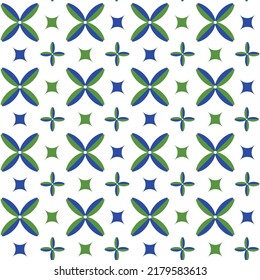 Moroccan Tile Style Geometric Shapes Florals Squares Leaves Retro Design Seamless Pattern Abstract Trendy Compatible Fashion Colors Royal Blue Green Tones