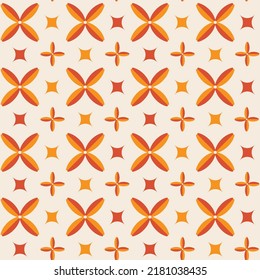 Moroccan Tile Style Geometric Shapes Florals Squares Leaves Retro Design Seamless Pattern Abstract Trendy Compatible Fashion Colors Orange Tones